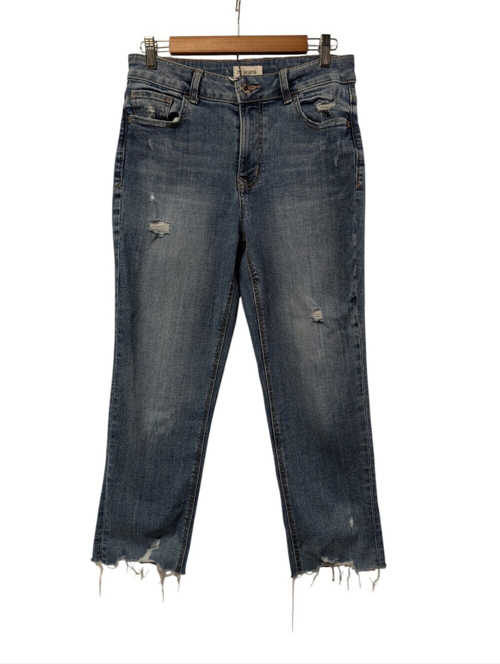 m jeans by Maurices Sz 8 Short Slim Straight Ankle High Rise Distressed Stretch